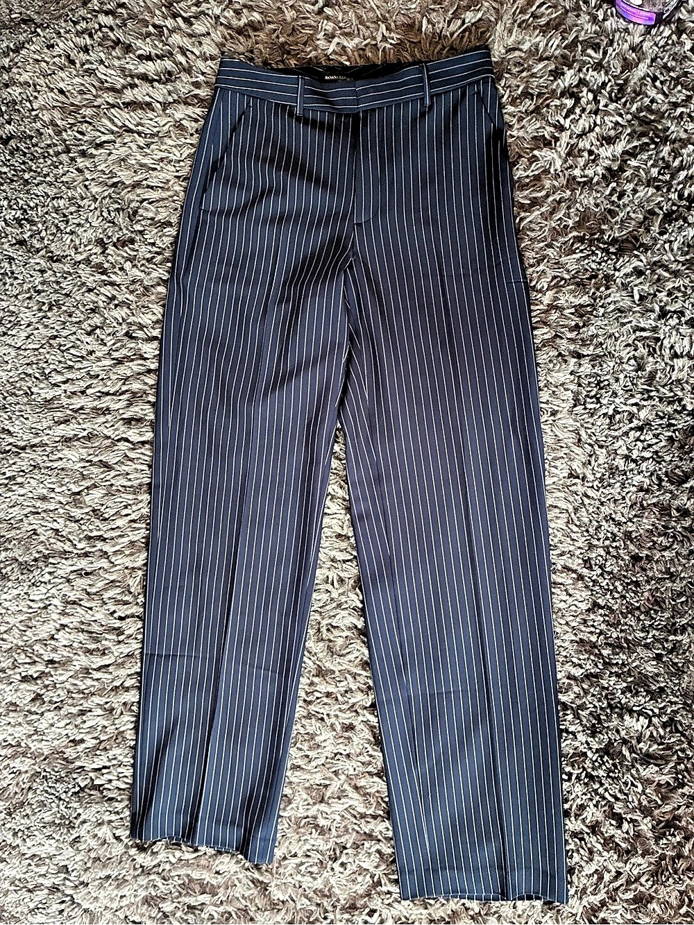 Banana Republic Sculpted Stretch Pinstripe Pants Straight Leg Blue & White Size
